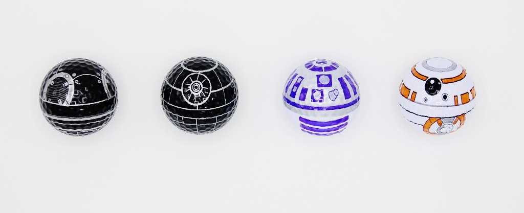 picture of Star Wars golf balls featuring death star and bb8