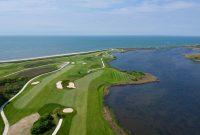 aerial view overlooks the newly renovated Ocean Course’s holes # 5 and #6