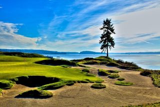 Picture of hole number one on Chambers Bay Golf Course