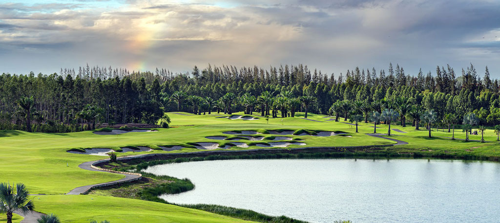 A stunning aerial view of the unique bunkers at Artitaya Golf & Resort, Thailand. 