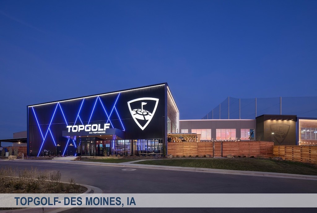 Rendering of the exterior for the new Topgolf Des Moines