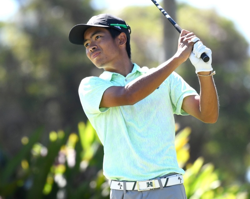 Hawai'i’s Anson Cabello observes his tee shot on Royal Kā‘anapali.