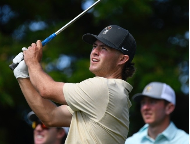 Colorado’s Dylan McDermott watches his tee shot on the par 3 15th hole on Royal Kā‘anapali.