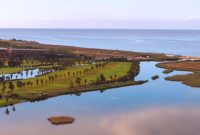 Ariel photo of The stunning 15th hole at Salgados Golf Club, Portugal.