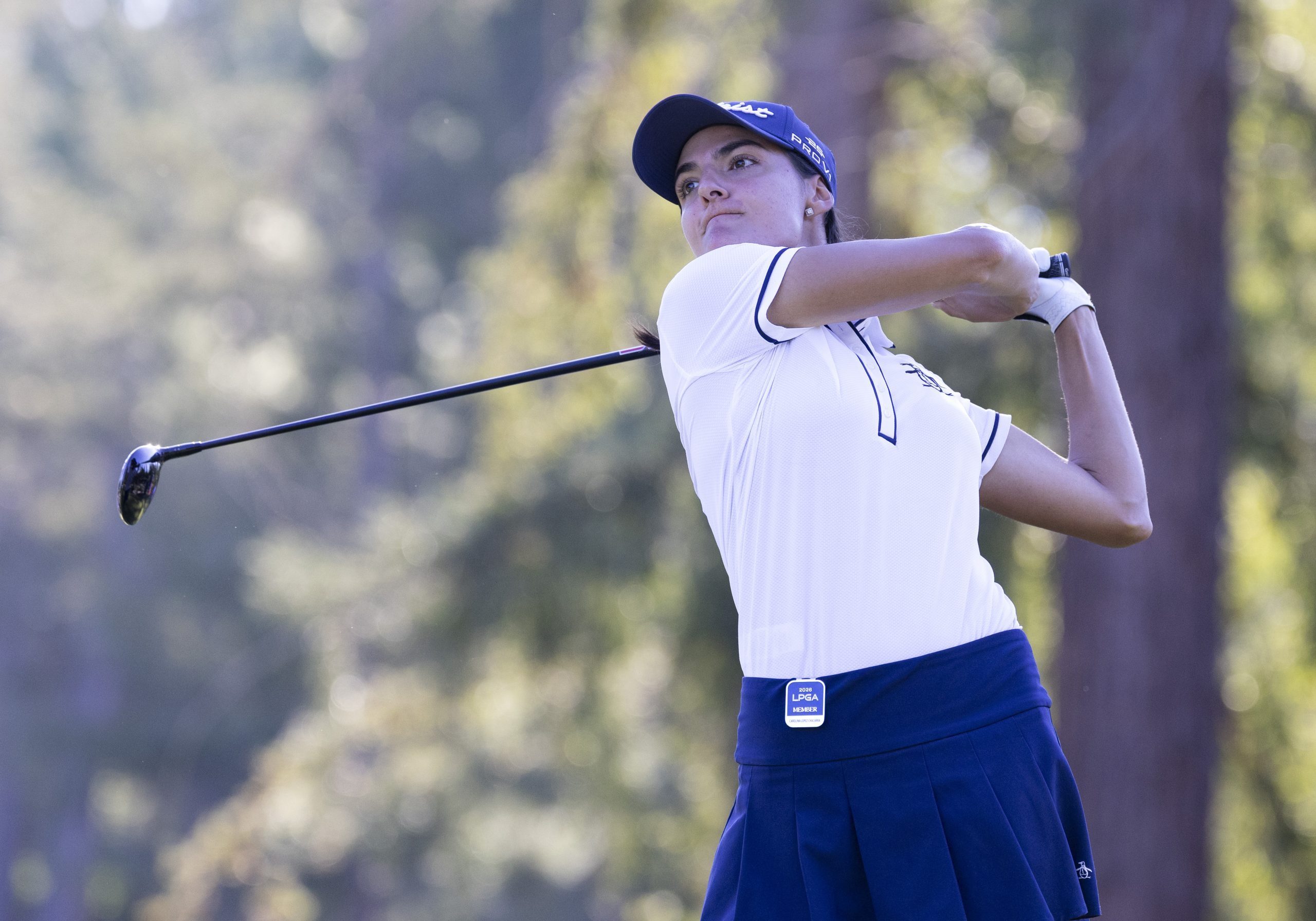 MENLO PARK, CALIFORNIA - MARCH 20: Carolina Chacarra of Spain tees off on the second hole during the second round of the Fortinet Founders Cup 2026 at Sharon Heights Golf and Country Club on March 20, 2026 in Menlo Park, California. (Photo by Al Chang/ISI Photos/ISI Photos via Getty Images)