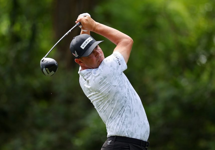 HOUSTON, TEXAS - MARCH 28: Gary Woodland of the United States plays a shot from the eighth tee during the third round of the Texas Children's Houston Open 2026 at Memorial Park Golf Course on March 28, 2026 in Houston, Texas. (Photo by Jordan Bank/Getty Images)