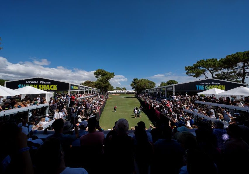 Captain Jon Rahm of Legion XIII hits his shot from the 12th tee during the second round of LIV Golf Adelaide at The Grange Golf Club on Saturday, February 15, 2025, in Adelaide, Australia. (Photo by LIV Golf)